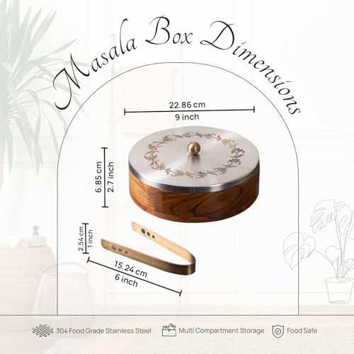 Image 3 of nestroots Wooden Roti Box & Masala Box for Kitchen 9-Inch