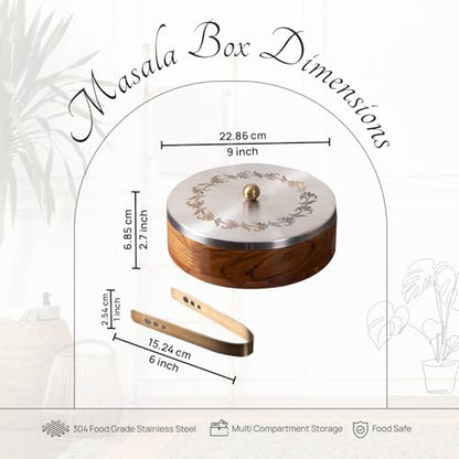 Image 3 of nestroots Wooden Roti Box & Masala Box for Kitchen 9-Inch