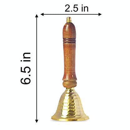Image 3 of Pure Source India Brass Pooja Bell, With Wood Handle (6.5 Inch, Gold)