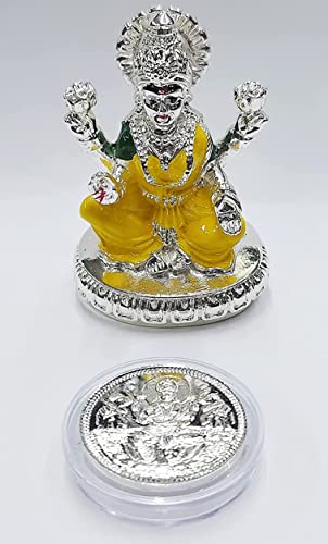 Image 1 of Default Title for the product Gold Art India Chakra Laxmi 999 Silver Plated Idol for Mandir (3" Inch)