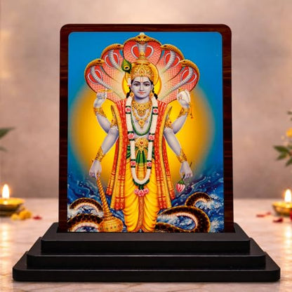 Image 1 of Default Title for the product 4x5 Inch Sheshnag Vishnu Wooden Idol with HD Print | Calm Energy Desk & Temple Decor
