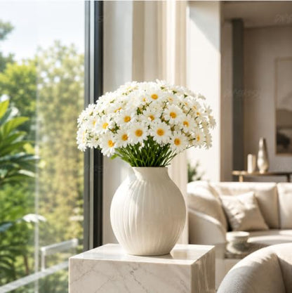Image 6 of Divyakosh Artificial Daisy Flowers Bunch for Home Decor, Pack of 5 with 150 White Flowers, Faux Floral Arrangement for Vase, Living Room, Wedding, Festive & Party Decoration