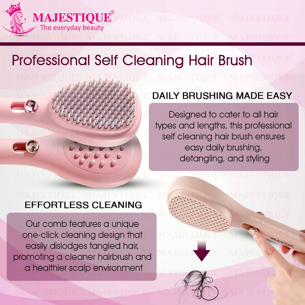 Image 3 of Majestique Self Cleaning Detangling Hair Brush - Multicolour