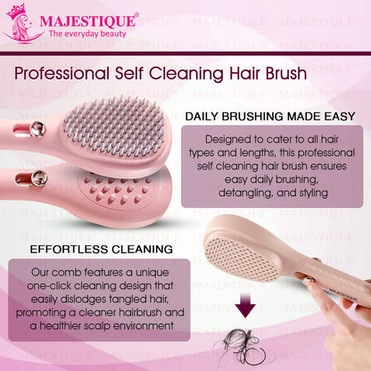Image 3 of Majestique Self Cleaning Detangling Hair Brush - Multicolour
