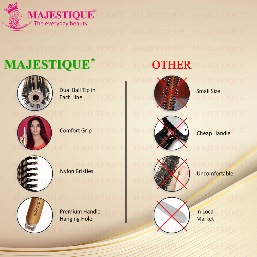 Image 5 of Majestique Golden Round Blow Drying Hair Brush with Refresh and Extended Nylon Bristles
