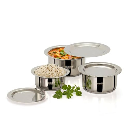Image 1 of Default Title for the product Sumeet ISI Certified Induction Bottom Small Container Set with Lid - 350ml, 550ml, 750ml
