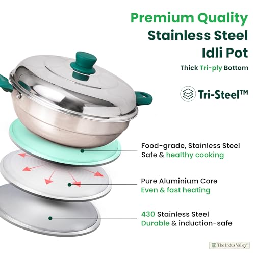 Image 5 of The Indus Valley Stainless Steel Idli Maker/Pot | 2 Plates | 4.5 Litre Nonstick 3-Layer Bottom | Induction Friendly, 100% Pure & Toxin-Free