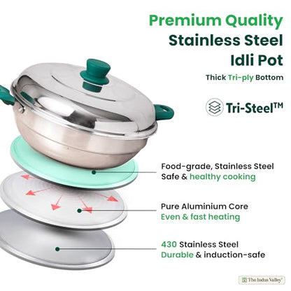Image 5 of The Indus Valley Stainless Steel Idli Maker/Pot | 2 Plates | 4.5 Litre Nonstick 3-Layer Bottom | Induction Friendly, 100% Pure & Toxin-Free