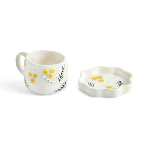 Image 3 of ExclusiveLane Sunbeam Bloom Hand-Painted Ceramic Tea Cup with Saucer Set of 2