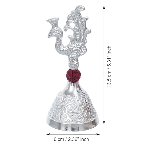 Image 4 of Webelkart Premium Handicrafted Peacock Silver Plated Pooja Bell (5.5" Inches)