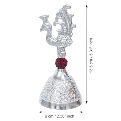 Image 4 of Webelkart Premium Handicrafted Peacock Silver Plated Pooja Bell (5.5" Inches)