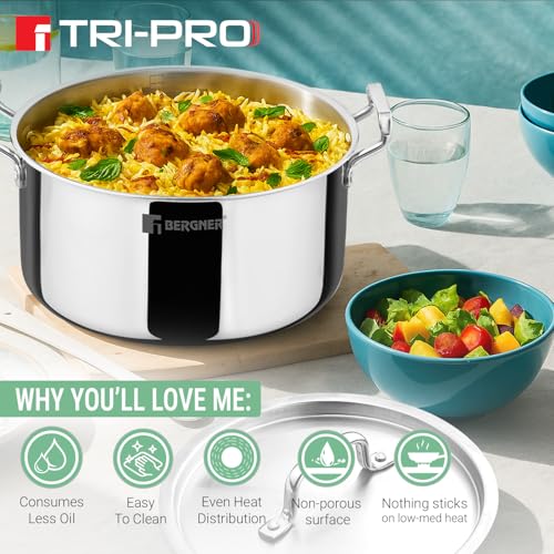Image 5 of BERGNER TriPro Triply Cook and Serve Casserole/Biryani Pot/Handi with Stainless Steel Lid