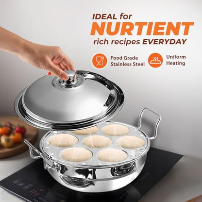 Image 3 of Kraft Stainless Steel Multi Kadai/Idli Maker | 5 L, 28 cm, 6 Plates | 2 Idli, 2 Dhokla, 1 Patra & Mini Idli | Induction & Gas Compatible Momo/Modak Pot | 6 in 1 Multipurpose steamer for cooking