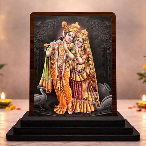 Image 1 of Default Title for the product Radha Krishna Wooden Idol for Pooja Room 4x5 Inch HD Printed Serene Meditation Decor