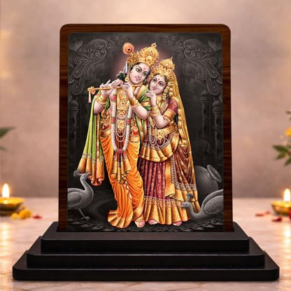Image 1 of Default Title for the product Radha Krishna Wooden Idol for Pooja Room 4x5 Inch HD Printed Serene Meditation Decor