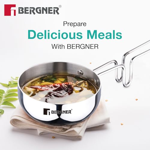 Image 5 of BERGNER TriPro 4 Pcs Tri-Ply Stainless Steel Cookware Combo - 24cm/3L Kadai with Lid, 16cm/1.7L Teapan, 12cm/500ml Tadka Pan