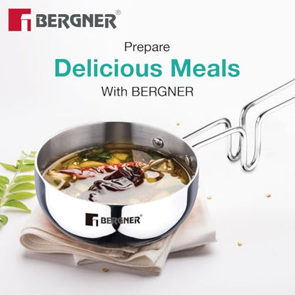 Image 5 of BERGNER TriPro 4 Pcs Tri-Ply Stainless Steel Cookware Combo - 24cm/3L Kadai with Lid, 16cm/1.7L Teapan, 12cm/500ml Tadka Pan