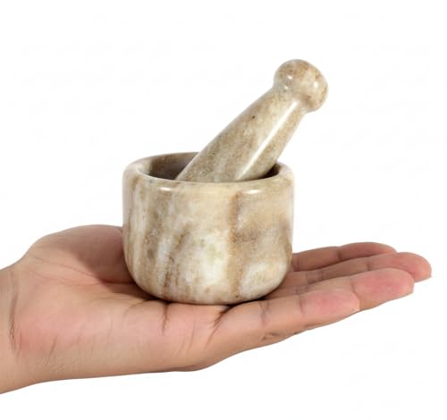 Image 5 of KLEO Stone Mortar and Pestle (Very Small Size) Ginger, Medicine Pills Grinder Masher - (3 Inch) (Brown)