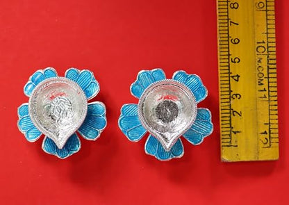 Image 2 of Dista Silvers Silver Fancy Diya Flower Pattern Blue 26.83g