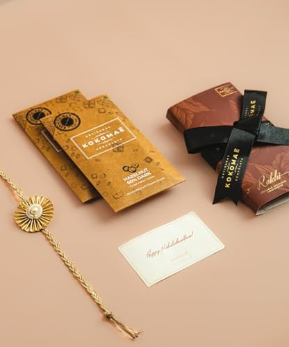 Image 2 of KOKOMAE Rakhi Gift Hamper | Hazelnut 60% Dark Chocolate Pack of 2
