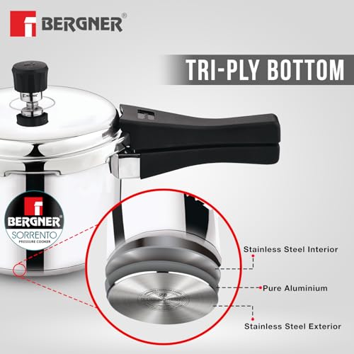 Image 6 of BERGNER Sorrento Stainless Steel Outer Lid Pressure Cooker Combo - 2 Litre and 3 Litre