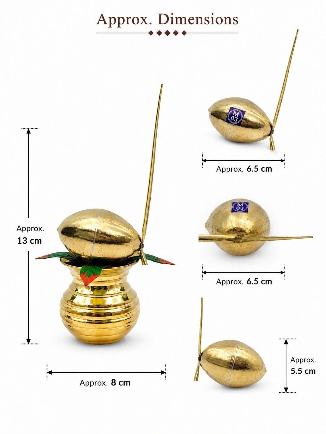 Image 3 of HATEKHORI 3 Pieces Brass Mangal Kalash Set
