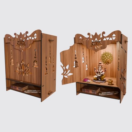 Image 1 of Walnut for the product NIVED YAMUNA Engineered Wood Mandir with Door 21 x 16 x 10.5 inch