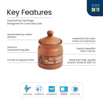 Image 4 of ExclusiveLane Warli Village Tales Handcrafted Ceramic Pickle Jar With Lid 500 ML