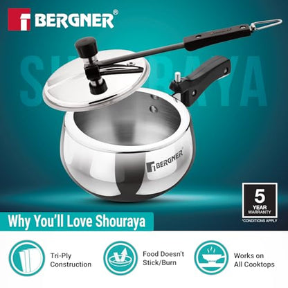 Image 6 of BERGNER Bergner Shouraya Triply Stainless Steel Pressure Cooker 1.5 Litres