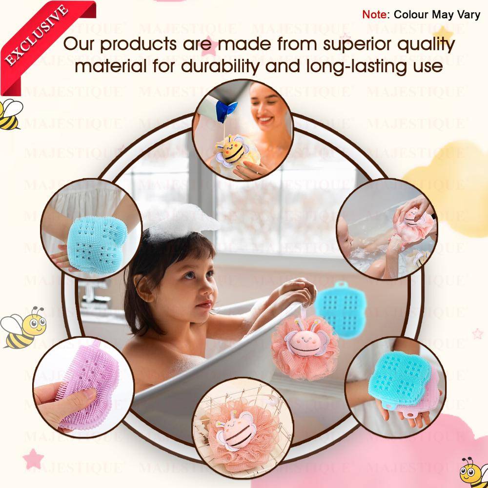 Image 7 of Majestique Loofah And Body Scrubber Combo For Babies And Kids, Soft Silicone Brush - 2Pc/Multicolour