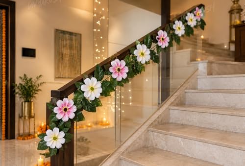 Image 7 of Divyakosh Mango Leaf Vine/Creeper (6.5 Ft) with Cosmos Flowers for Door Entrance Decor | Artificial Flowers Garland,Thoran | Festive Puja Wall Hanging for Diwali Navratri Ganpati Home Decor