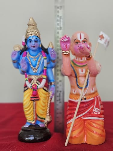 Image 2 of Breeze Handicrafts Paper Mache Golu Doll, Ramanujar Doing alngaram to god Vishnu, Navratri Golu Bommai Display for golu Stand ramanujar Vishnu alankaram