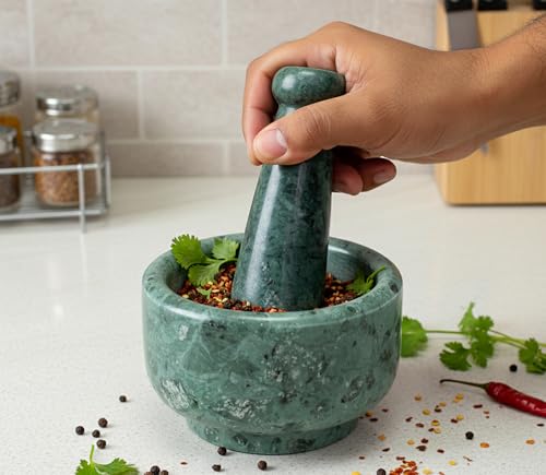 Image 4 of KLEO Natural Stoneware Mortar and Pestle Set 5-Inch Width