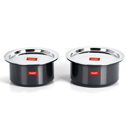 Image 9 of Sumeet 3mm Thick Hard Anodized Large Aluminium Tope Set with S. S. Lid