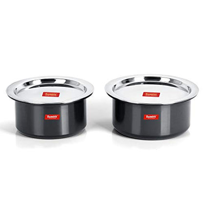 Image 9 of Sumeet 3mm Thick Hard Anodized Large Aluminium Tope Set with S. S. Lid