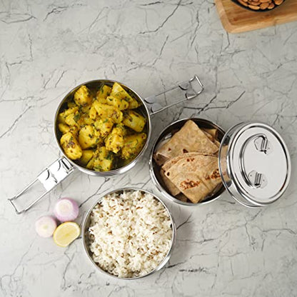 Image 4 of Sumeet Stainless Steel 3 Compartment Lunch Box/Tiffin with Lid (1500ML)