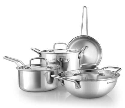 Image 3 of BERGNER TriPro Triply Stainless Steel 7 Pcs Cookware Set - 20cm (1.5L) Deep Kadai, 20cm (1.2L) Sautepan, 16cm (1.7L) Saucepan, 20cm (3L) Casserole, 3 Stainless Steel Lids - Induction and Gas Ready