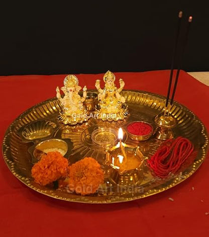 Image 6 of Gold Art India Laxmi Ganesh Gold Plated Off White Terracotta Idol for Home With Coin (2.8 Inch)