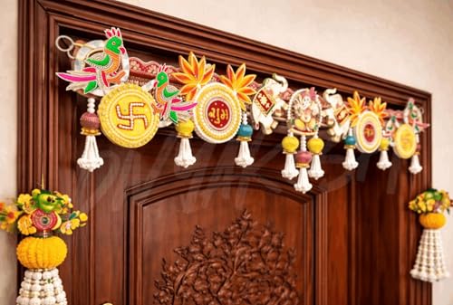 Image 1 of Default Title for the product Divyakosh Handcrafted Designer Toran for Main Door | Premium Ganesh Shubh-Labh Elephant Door Hanging | Festive Diwali Pooja Home Deﾌ…or Bandhanwar - 40 Inch