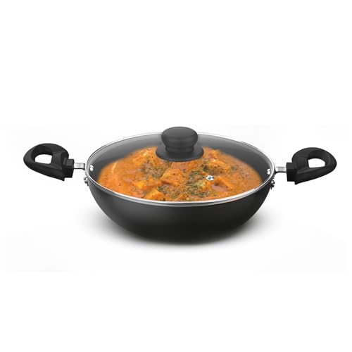 Image 1 of Default Title for the product Preethi Daily Collection Non Stick Kadai 24 cm, with Glass Lid, 5 Star Non Stick Effect, Grey