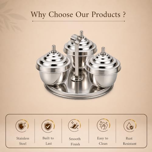 Image 6 of Spillbox Traditional Handcrafted Stainless Steel Kumkum Holder 3 IN 1 Chomuka