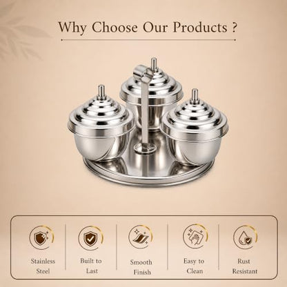 Image 6 of Spillbox Traditional Handcrafted Stainless Steel Kumkum Holder 3 IN 1 Chomuka