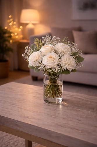Image 4 of Divyakosh Artificial White Flower Bouquet with Roses & Chrysanthemums, Pooja Room Decoration Items & Craft Interior Props (Vase Not Included)