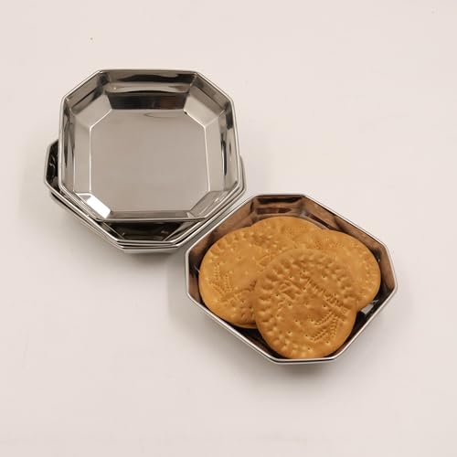 Image 2 of Octogon Plate-3 for the product Spillbox Stainless Steel Halwa Plates