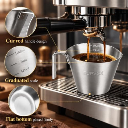 Image 4 of Supvox Espresso Measuring Cup 100ml Stainless Steel Pour with Handle