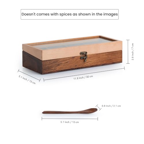 Image 7 of ExclusiveLane Twin Tones Wooden Spice Box for Kitchen with Spoon (9 Fixed Partitions, Beech Wood, 130 & 80 Gm)