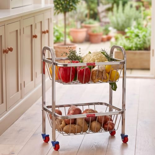 Image 2 of Rectangle 2pc for the product HAZEL Stainless Steel Fruit Vegetable Basket Kitchen Storage Trolley Rack