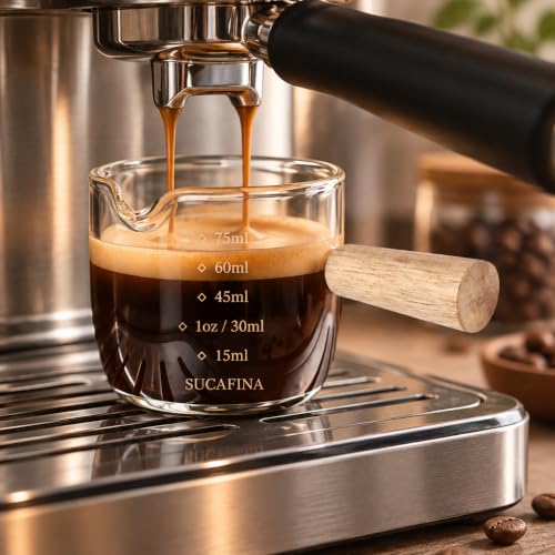 Image 6 of Supvox Espresso Shot Measuring Cup 100ml with Wooden Handle Borosilicate