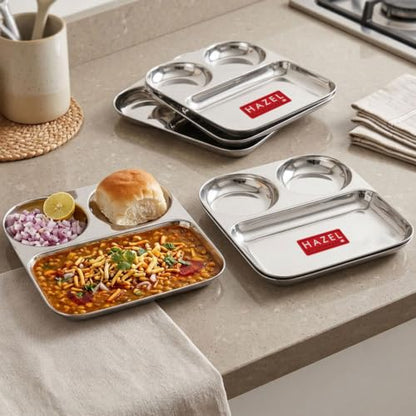 Image 2 of HAZEL 3 Section Plate Stainless Steel Bhojan Thali Set of 6