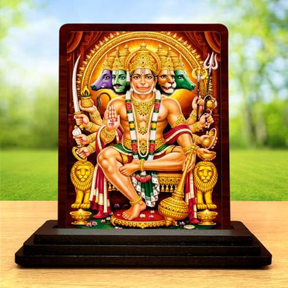 Image 2 of HD Printed Hanuman Wooden Idol 4x5 Inch Timeless Prayer Spiritual Showpiece